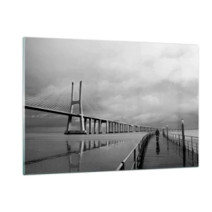 Impression sur verre - Image sur verre - Un pont dans un paysage monochrome avec un cycliste - 120x80cm - A tous ceux qui lui sont important - Décoration murale moderne pour le salon et la chambre ARTTOR