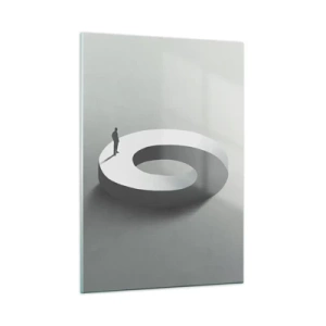 Impression sur verre - Image sur verre - Une silhouette minimaliste d'un homme sur une bague blanche - 50x70cm - Et sois intelligent ici - Décoration murale moderne pour le salon et la chambre ARTTOR