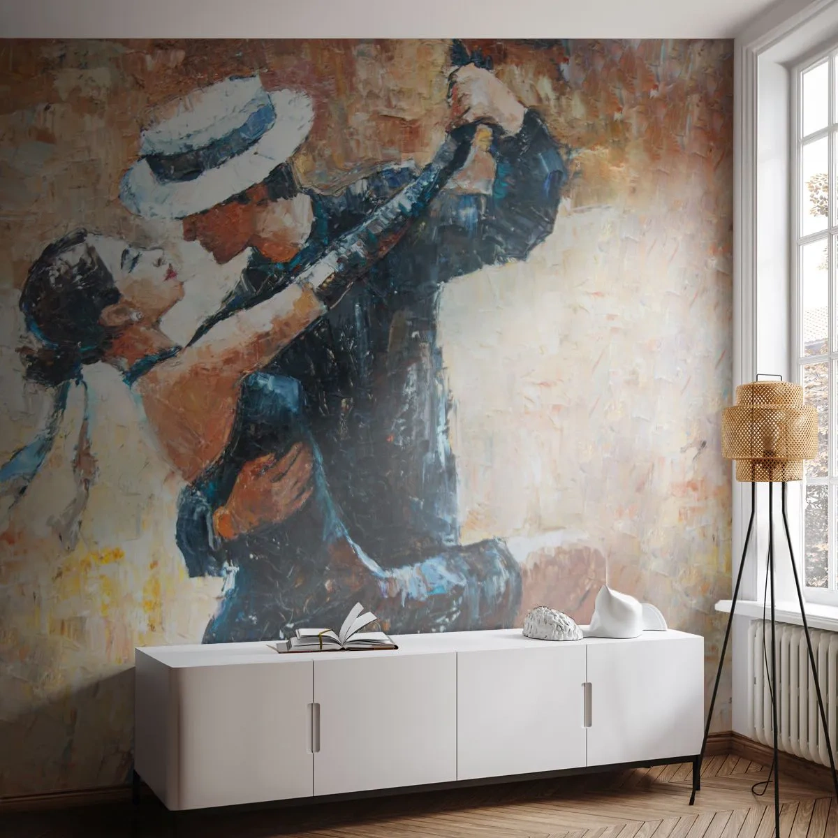 Papier Peint Photo Premium Canvas - Un couple dansant le tango dans un style romantique et élégant - 100x70cm - À la Rudolf Valentino - Décoration murale moderne pour le salon et la chambre ARTTOR