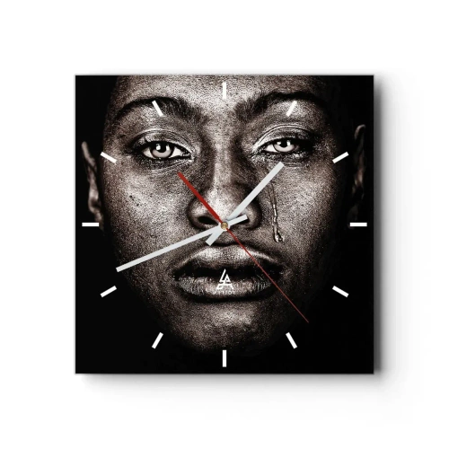 Horloge murale - Pendule murale - Portrait d'un visage avec une seule larme sur fond noir - 30x30cm - Une larme - Décoration murale moderne pour le salon et la chambre ARTTOR