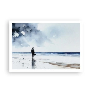 Affiche - Poster - Une silhouette sur une plage dans un environnement marin calme - 100x70cm - Conversation avec la mer - Décoration murale moderne pour le salon et la chambre ARTTOR