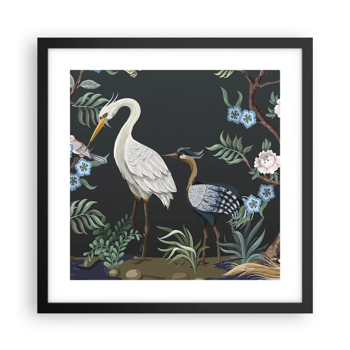 Affiche dans un cadre noir - Poster - Parade d'oiseaux - 40x40 cm