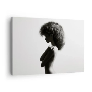 Impression sur toile - Image sur toile - Une silhouette subtile d'une femme dans des tons noirs et blancs sur un fond clair - 70x50cm - Comme une fleur au bout d'une fine tige - Décoration murale moderne pour le salon et la chambre ARTTOR