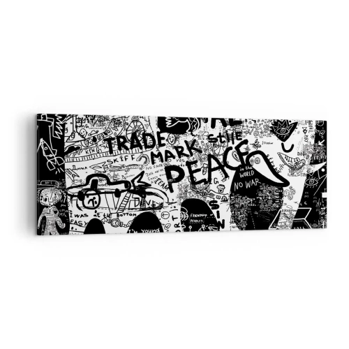 Impression sur toile - Image sur toile - Graphiques en noir et blanc avec des motifs graffitis - 140x50cm - La richesse des rues - Décoration murale moderne pour le salon et la chambre ARTTOR