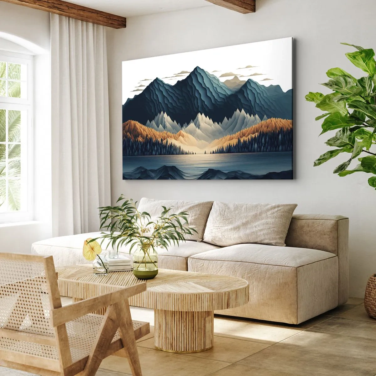 Impression sur toile - Image sur toile - Montagnes pittoresques sur le lac au coucher du soleil - 100x70cm - Paysage de montagne parfait - Décoration murale moderne pour le salon et la chambre ARTTOR