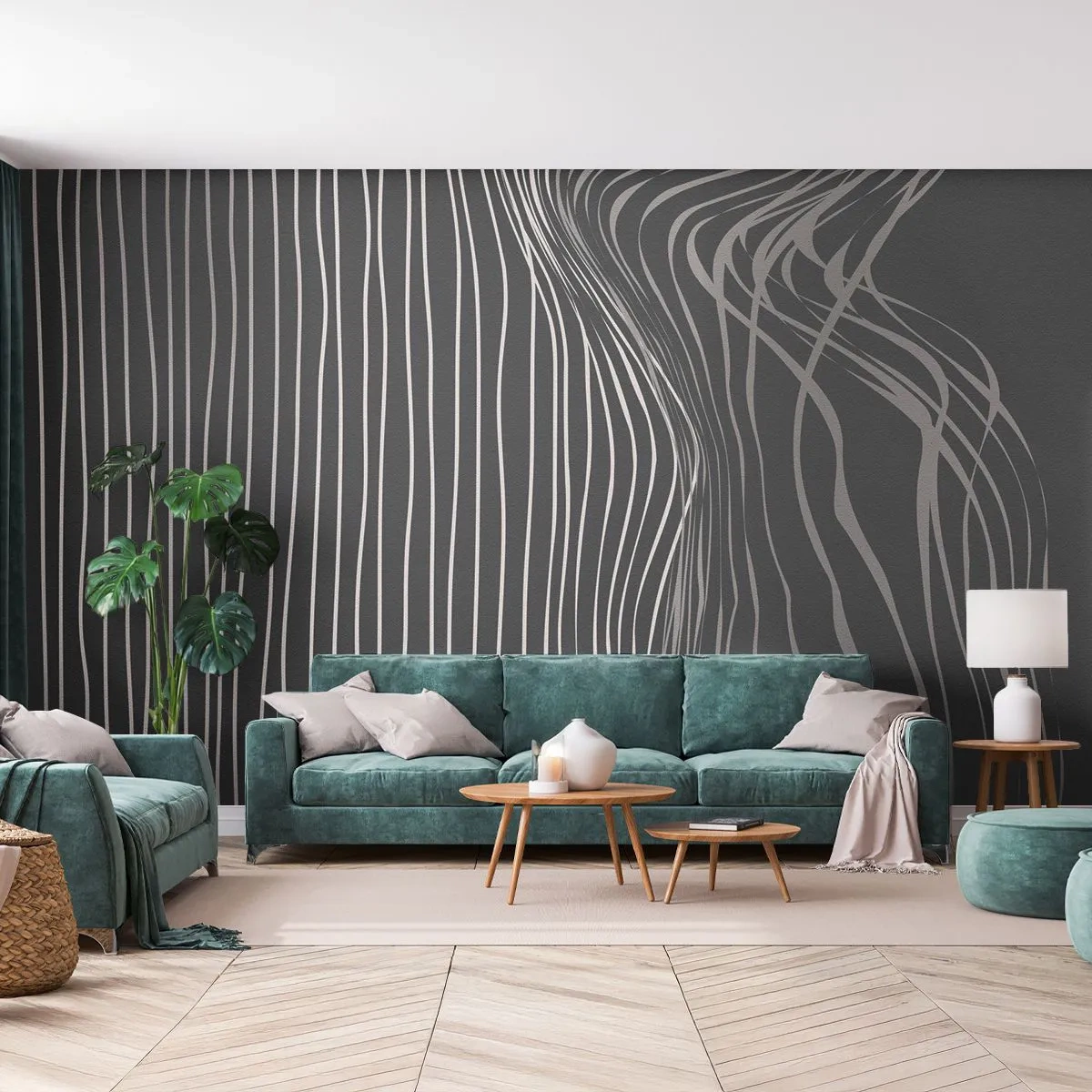 Papier Peint Photo Standard Eco - Rythme et accent - Abstraction, Morceau, Noir et blanc - 200x140 cm