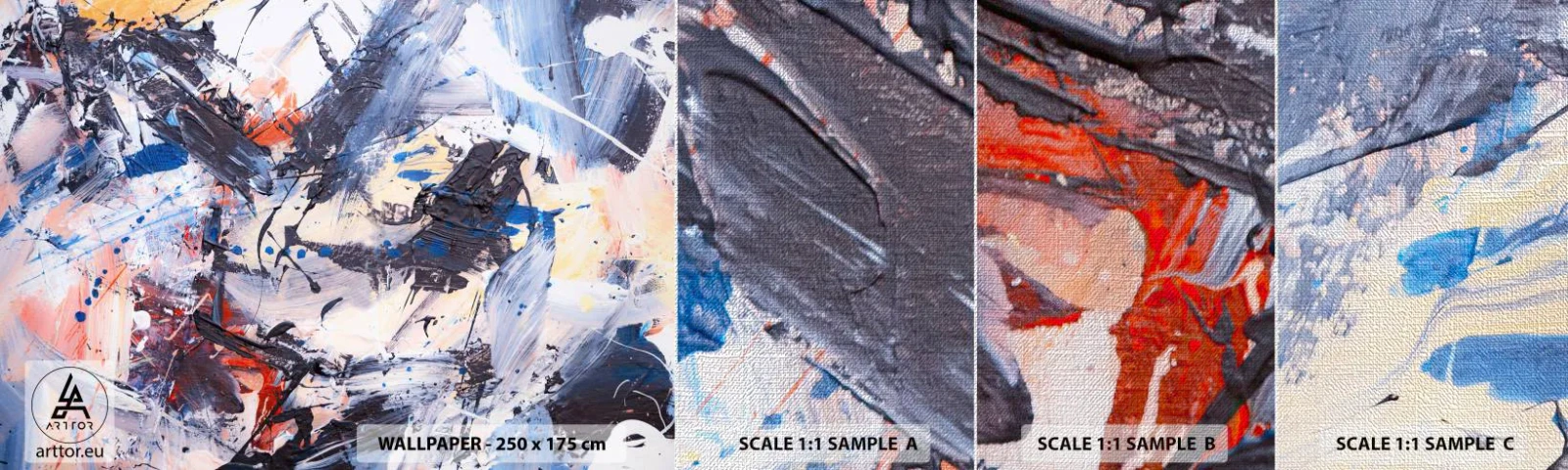 Échantillon de Papier Peint Premium Canvas - La danse folle de l'abstrait - Abstraction, Morceau, Peinture - 100x30 cm