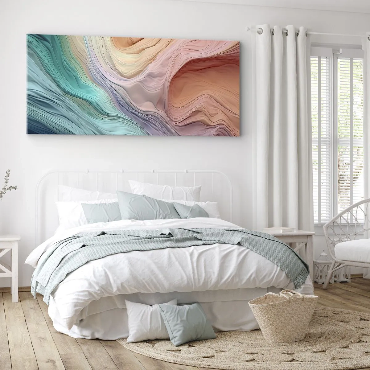Impression sur toile - Image sur toile - Vagues abstraites aux couleurs pastel et arc-en-ciel - 140x50cm - Vague arc-en-ciel - Décoration murale moderne pour le salon et la chambre ARTTOR