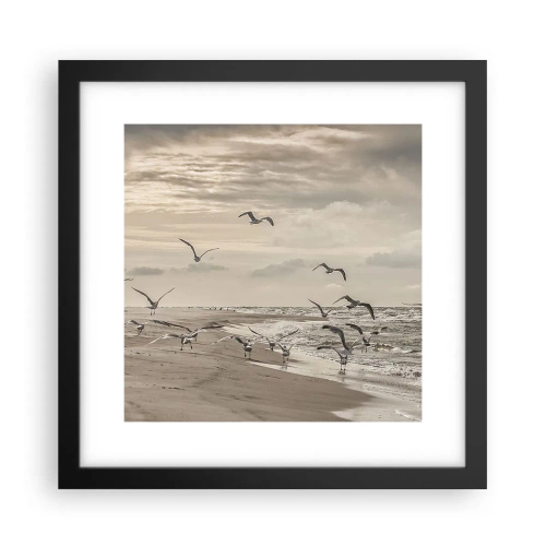 Affiche dans un cadre noir - Poster - Le bruit de la mer, le chant des oiseaux - 30x30 cm
