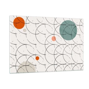 Impression sur verre - Image sur verre - Cercles colorés et lignes noires sur fond clair dans un style pop art. - 120x80cm - Dans l'esprit pop art - Décoration murale moderne pour le salon et la chambre ARTTOR