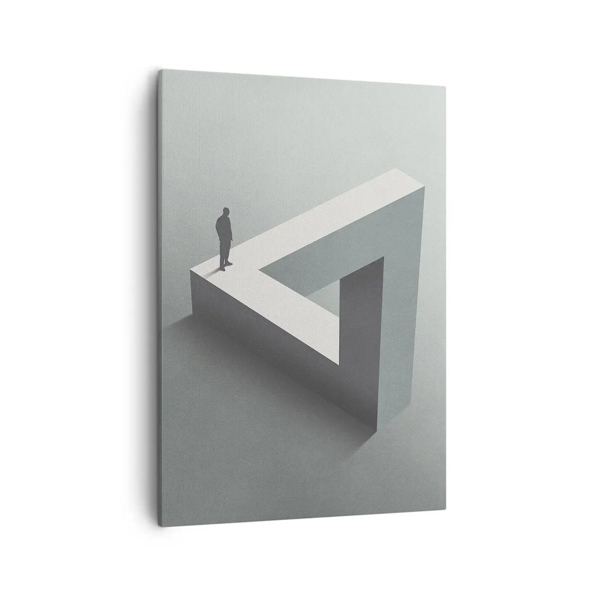 Impression sur toile - Image sur toile - Une figure debout sur un triangle de Penrose dans des tons de gris. - 50x70cm - Mais c'est possible - Décoration murale moderne pour le salon et la chambre ARTTOR