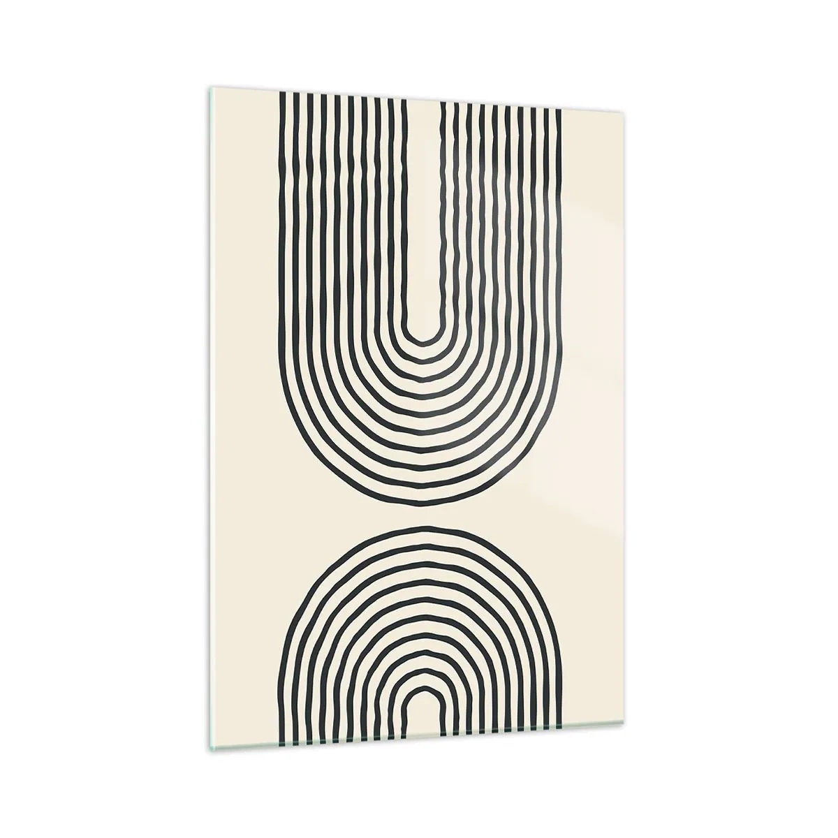 Impression sur verre - Image sur verre - Une peinture abstraite en noir et blanc représentant des lignes en forme d'arc. - 50x70cm - Dans un instant... - Décoration murale moderne pour le salon et la chambre ARTTOR
