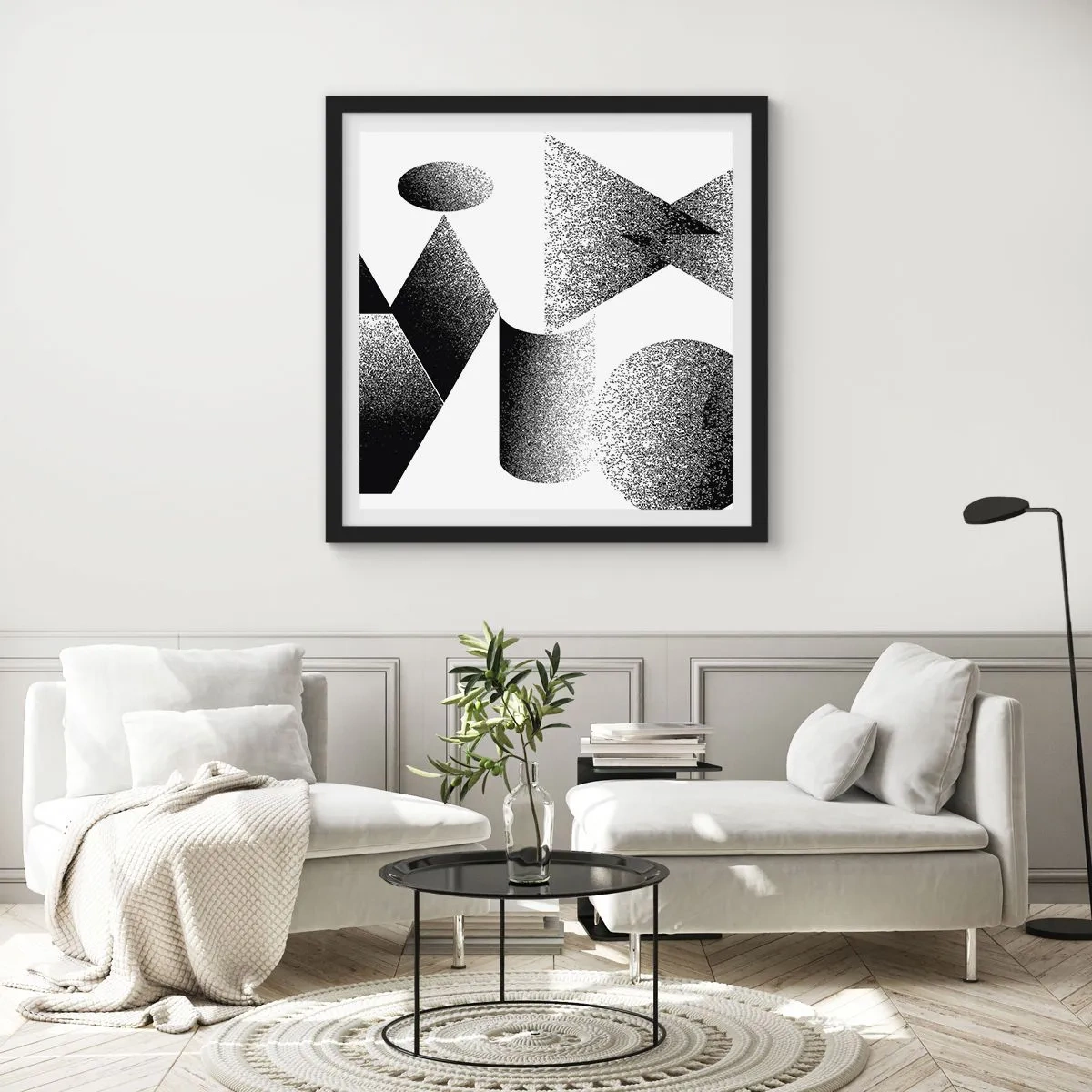 Affiche dans un cadre noir - Poster - Angles et ovales - 30x30 cm