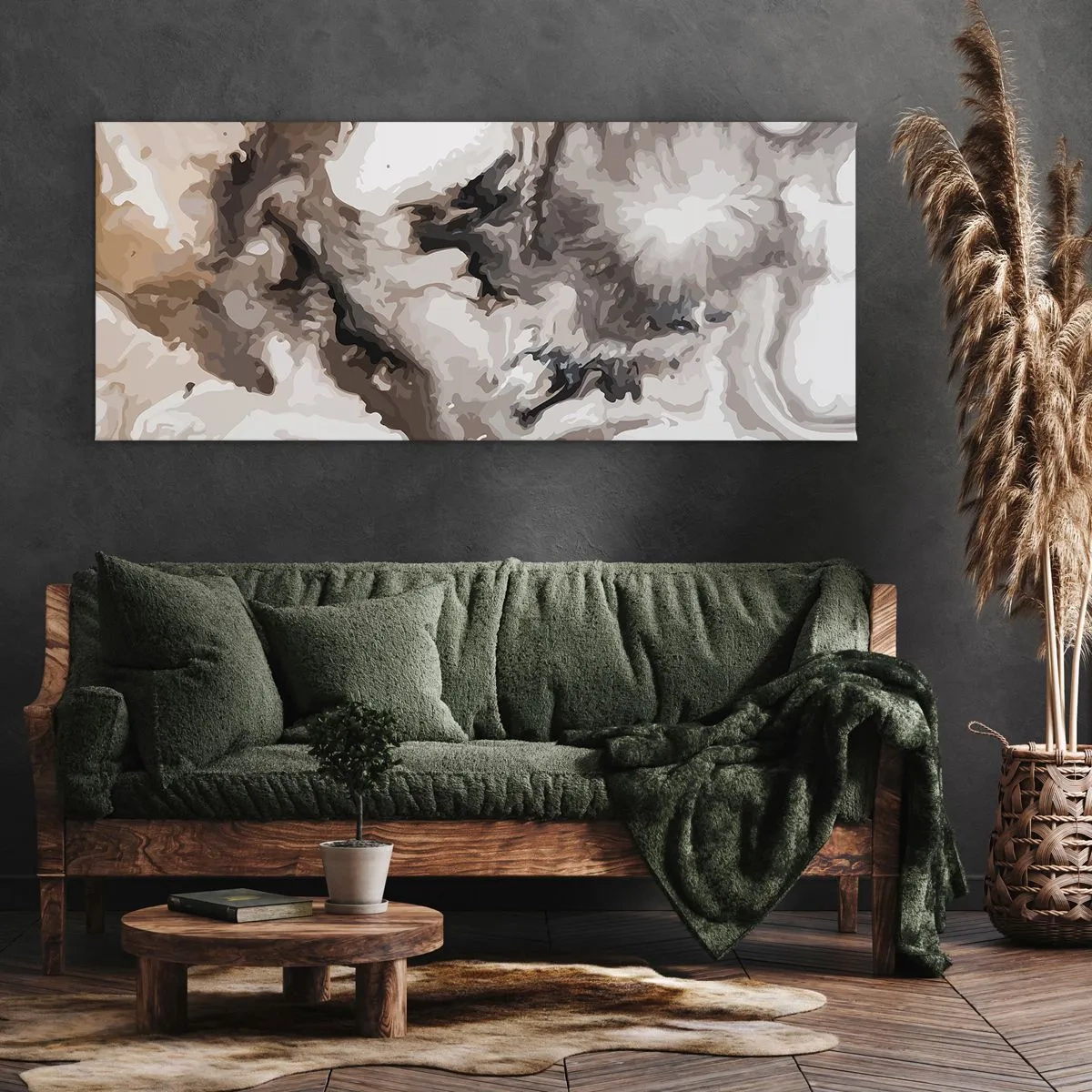 Impression sur toile - Image sur toile - Motif abstrait dans les tons de marron et de blanc - 140x50cm - La naissance d'une galaxie - Décoration murale moderne pour le salon et la chambre ARTTOR