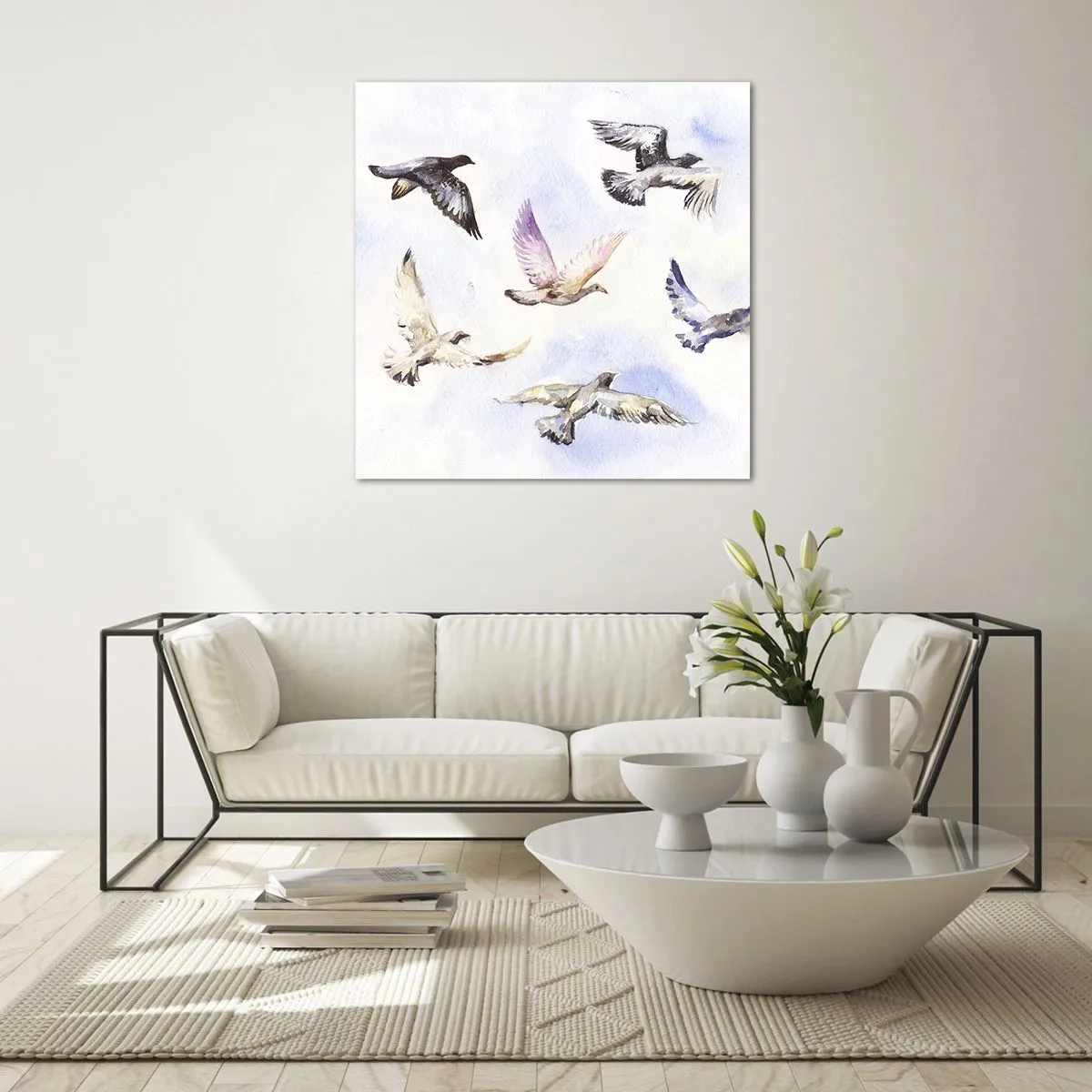 Impression sur verre - Image sur verre - Liberté en gris et bleu - 60x60 cm