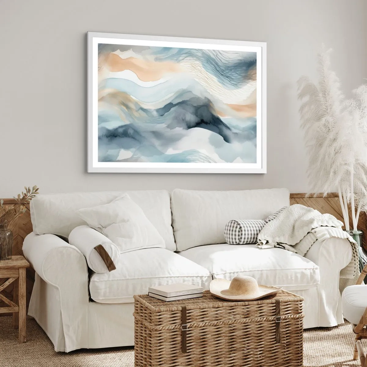Affiche dans un cadre blanc - Poster - Abstraction enneigée et brumeuse - 91x61 cm