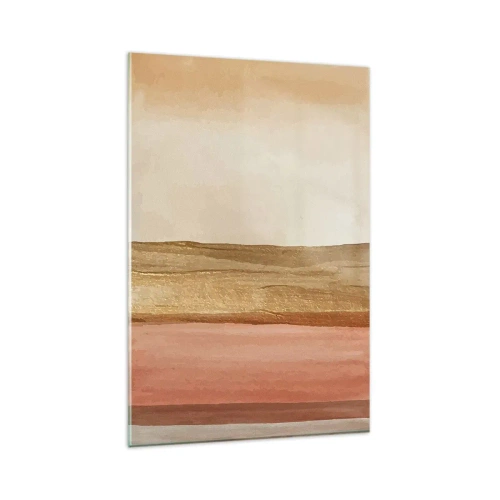 Impression sur verre - Image sur verre - Rayures abstraites dans les tons beige, or et rose sur toile - 80x120cm - Composition verticale - Décoration murale moderne pour le salon et la chambre ARTTOR