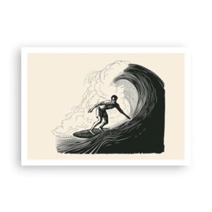 Affiche - Poster - Graphique en noir et blanc d'un surfeur sur une vague - 100x70cm - Le roi de la vague - Décoration murale moderne pour le salon et la chambre ARTTOR