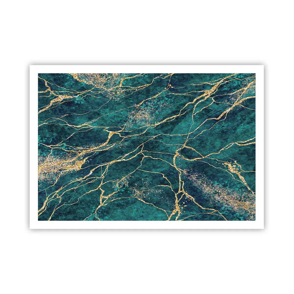 Affiche - Poster - Motif de marbre texturé dans des tons turquoise et or - 100x70cm - Mine d'or - Décoration murale moderne pour le salon et la chambre ARTTOR
