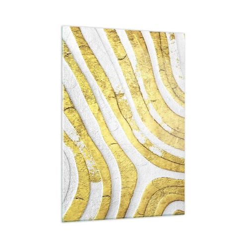 Impression sur verre - Image sur verre - Vagues abstraites dorées et blanches avec un effet texturé - 50x70cm - Composition en blanc et or - Décoration murale moderne pour le salon et la chambre ARTTOR