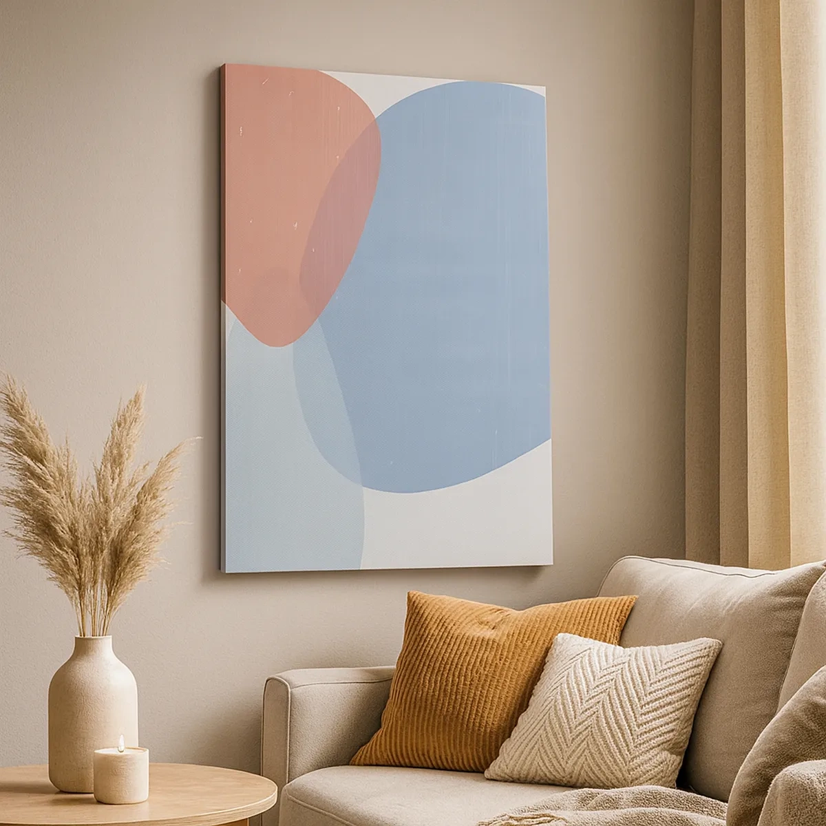 Impression sur toile - Image sur toile - Une composition abstraite dans des tons pastel de bleu et de rose avec des formes organiques. - 50x70cm - Relations pastel - Décoration murale moderne pour le salon et la chambre ARTTOR