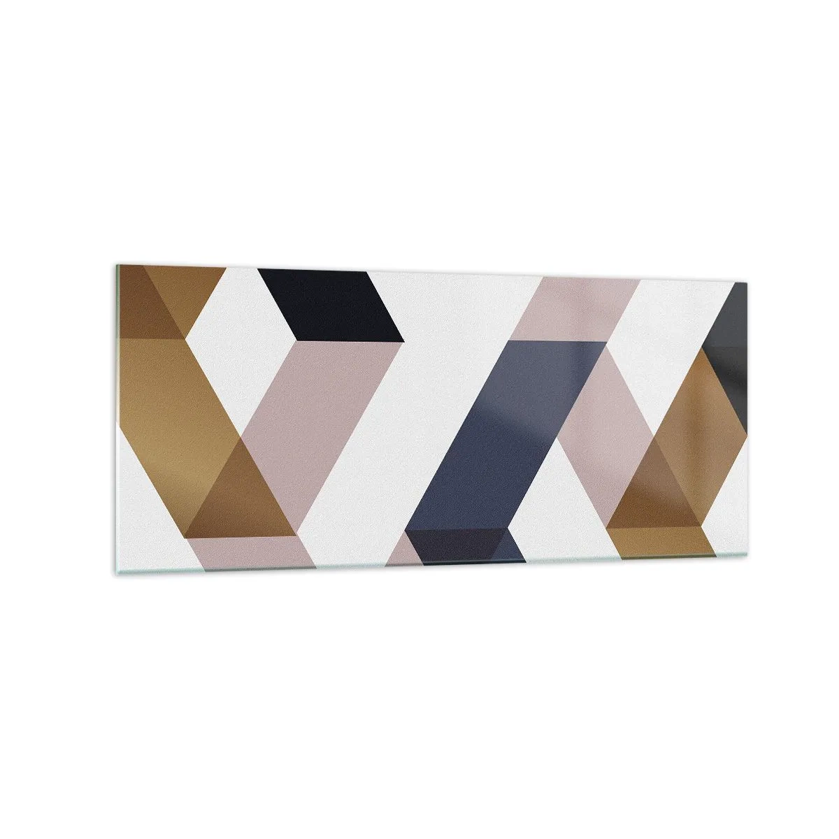 Impression sur verre - Image sur verre - Motifs géométriques dans les tons or et bleu marine - 120x50cm - Plats et angles - Décoration murale moderne pour le salon et la chambre ARTTOR