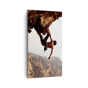 Impression sur toile - Image sur toile - Le monde rétréci dans une main sur une coupe de rocher - 45x80 cm