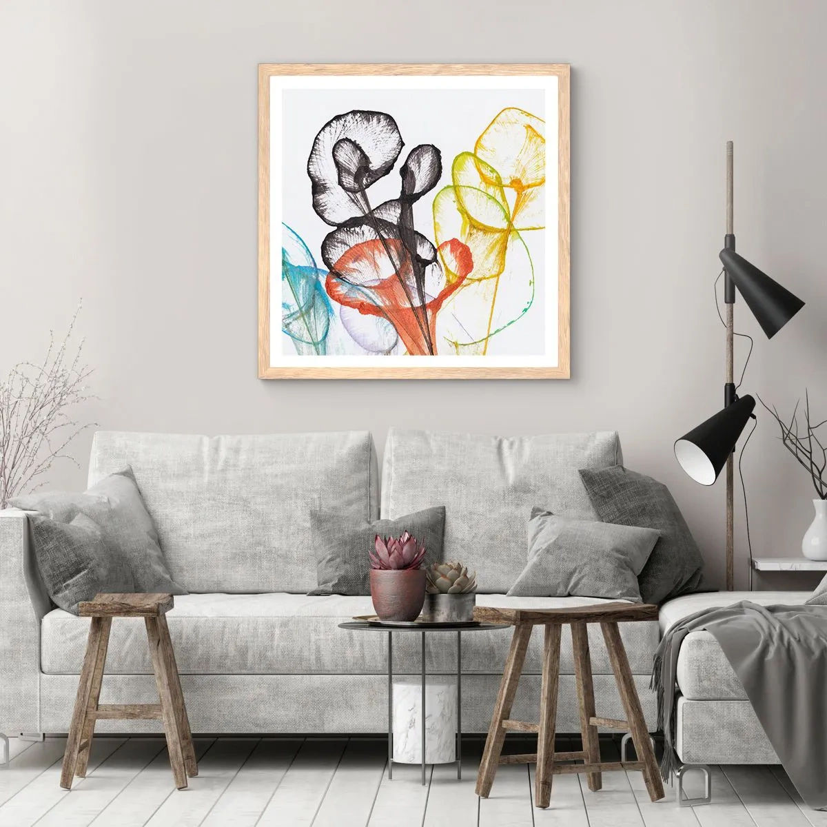 Affiche dans un chêne clair - Poster - Fleurs avec une âme - 40x40 cm