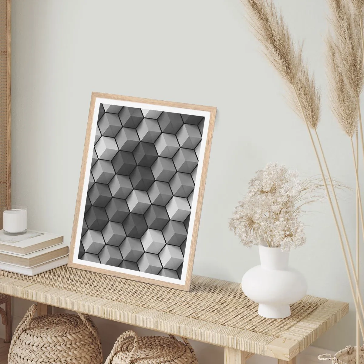 Affiche dans un chêne clair - Poster - Puzzle cubiste - 40x50 cm