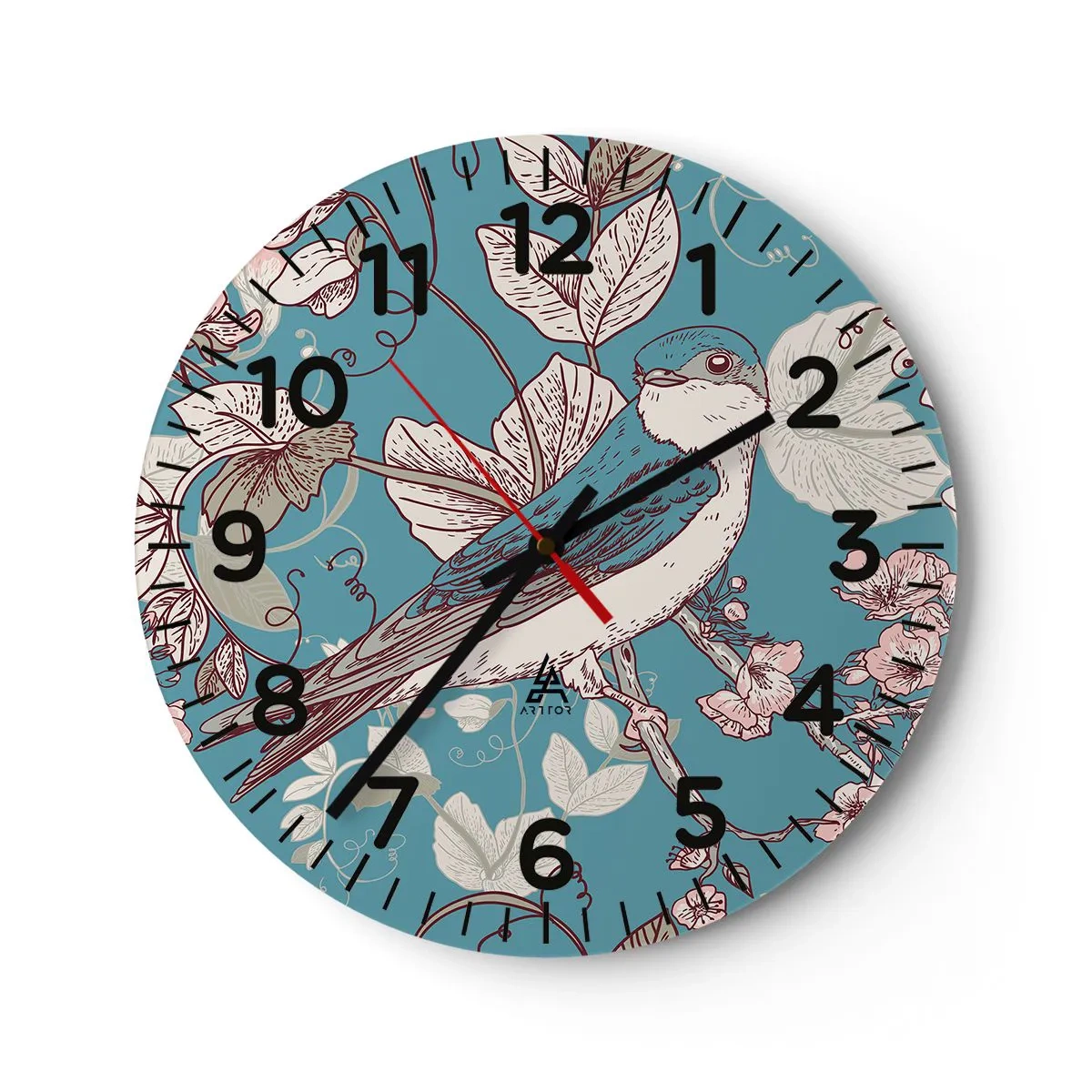 Horloge murale - Pendule murale - Dans le bois blanc du rouge et de l'argent - 30x30 cm