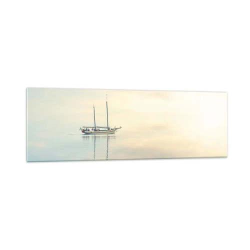 Impression sur verre - Image sur verre - Un bateau sur une mer calme dans une douce lumière - 160x50cm - Dans une mer de silence - Décoration murale moderne pour le salon et la chambre ARTTOR