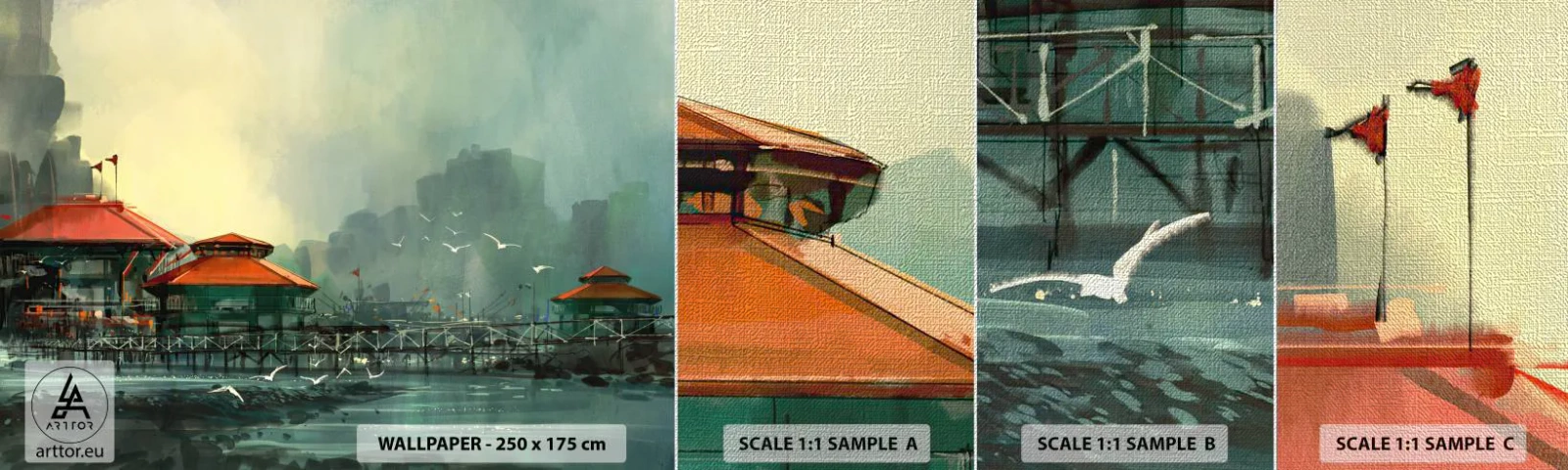 Échantillon de Papier Peint Premium Canvas - Une journée ensoleillée au port - Ville portuaire, Architecture, Mer - 100x30 cm
