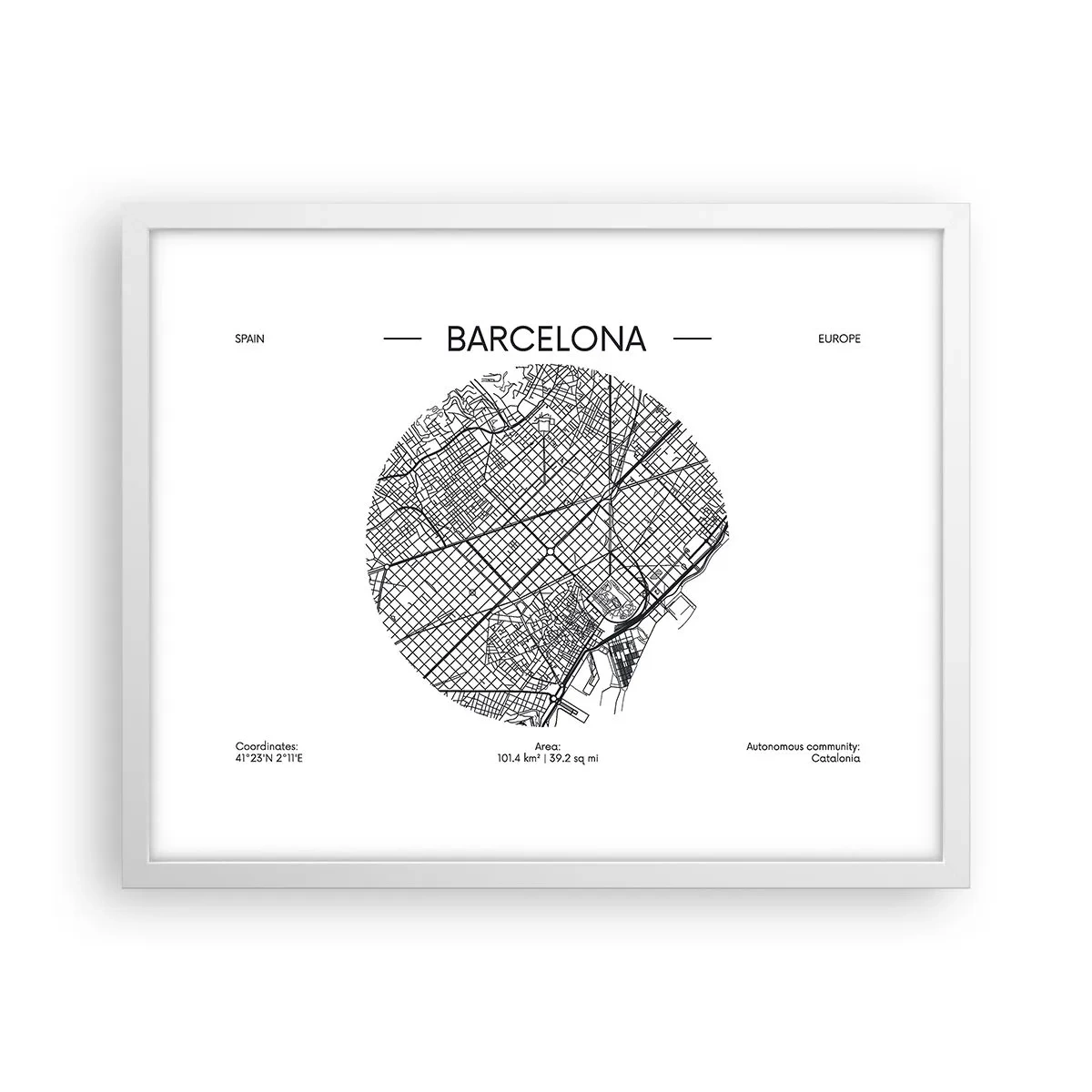 Affiche dans un cadre blanc - Poster - Anatomie de Barcelone - 50x40 cm