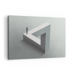 Impression sur toile - Image sur toile - Une figure debout sur un triangle de Penrose dans des tons de gris. - 120x80cm - Mais c'est possible - Décoration murale moderne pour le salon et la chambre ARTTOR