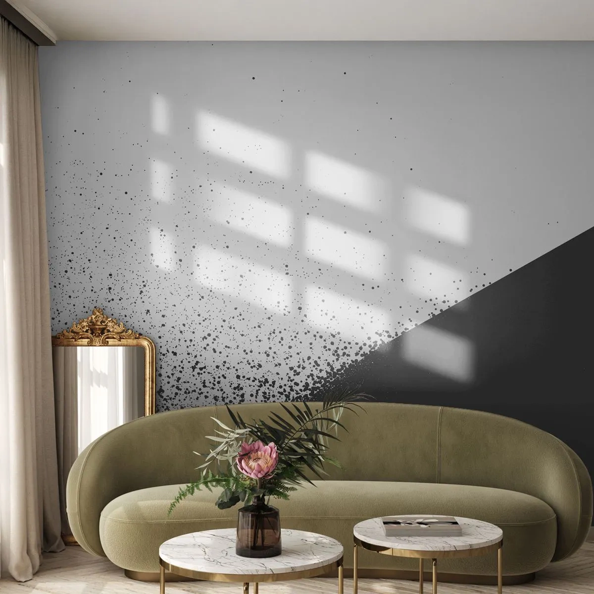 Papier Peint Photo Premium Sand - Abstraction en noir et blanc avec effet d'éclaboussure et contraste - 100x70cm - De plus en plus vite, de plus en plus - Décoration murale moderne pour le salon et la chambre ARTTOR
