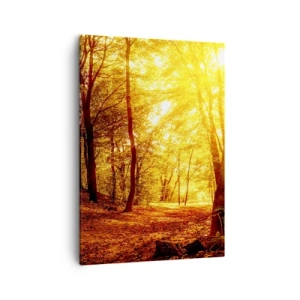 Impression sur toile - Image sur toile - Clairière d'automne sous le soleil doré avec un sentier forestier - 50x70cm - Vers la clairière dorée - Décoration murale moderne pour le salon et la chambre ARTTOR