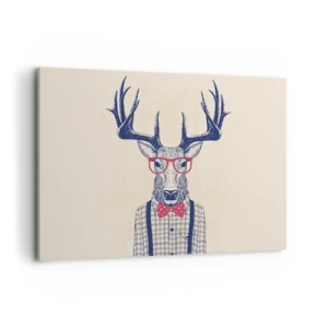 Impression sur toile - Image sur toile - Graphique stylisé d'un cerf portant des lunettes et un nœud papillon - 120x80cm - Une extravagance amusante - Décoration murale moderne pour le salon et la chambre ARTTOR
