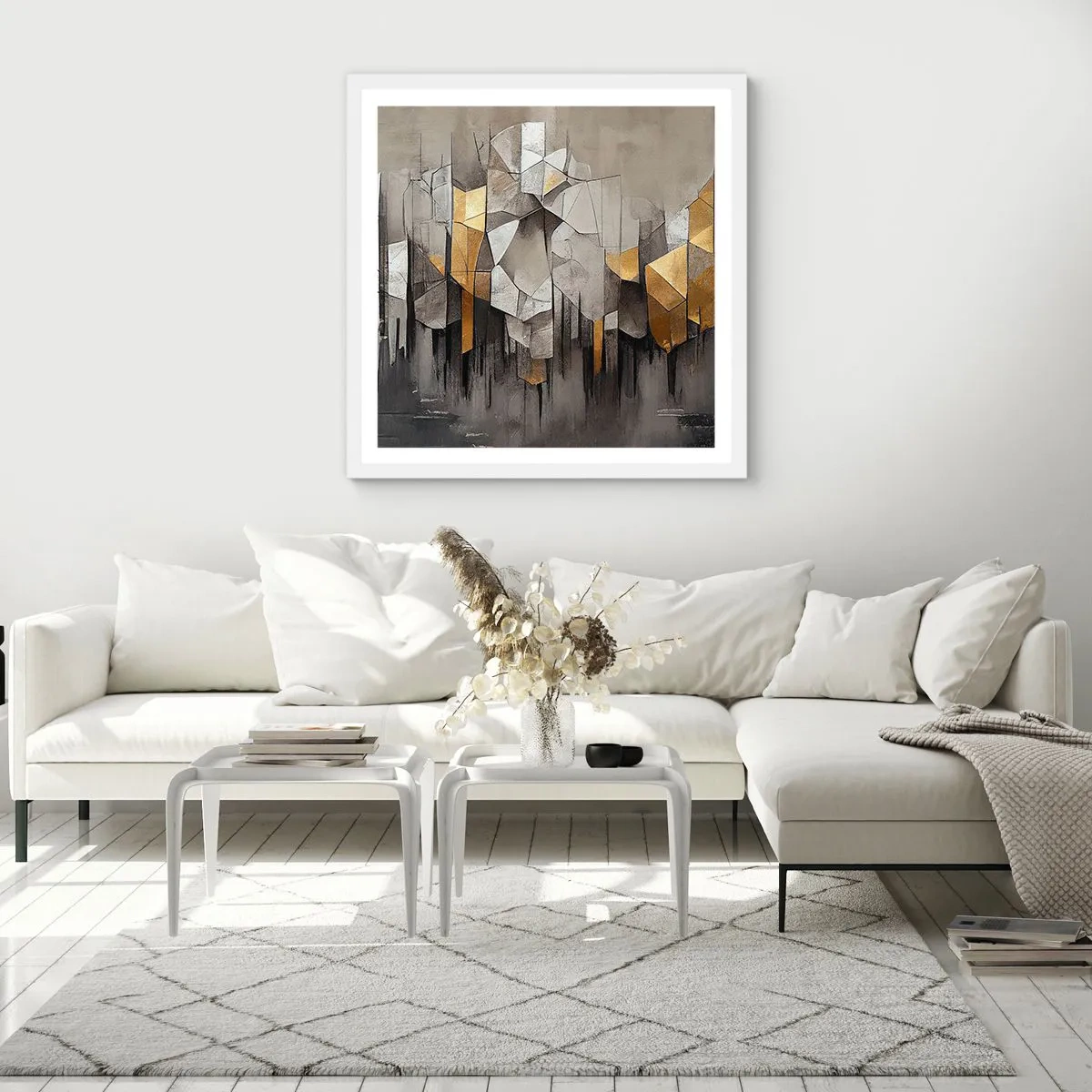 Affiche dans un cadre blanc - Poster - Composition de glace et de lumière - 40x40 cm