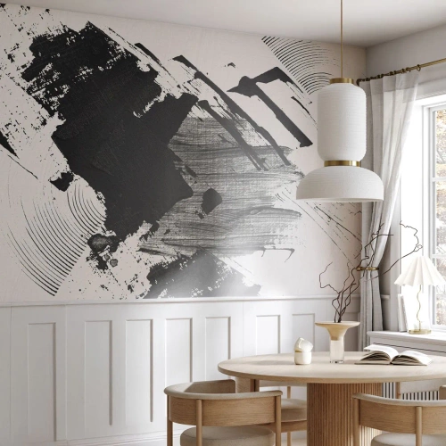 Papier Peint Photo Premium Sand - Abstraction – expression du noir - Morceau, Moderne, Noir et blanc - 450x315 cm