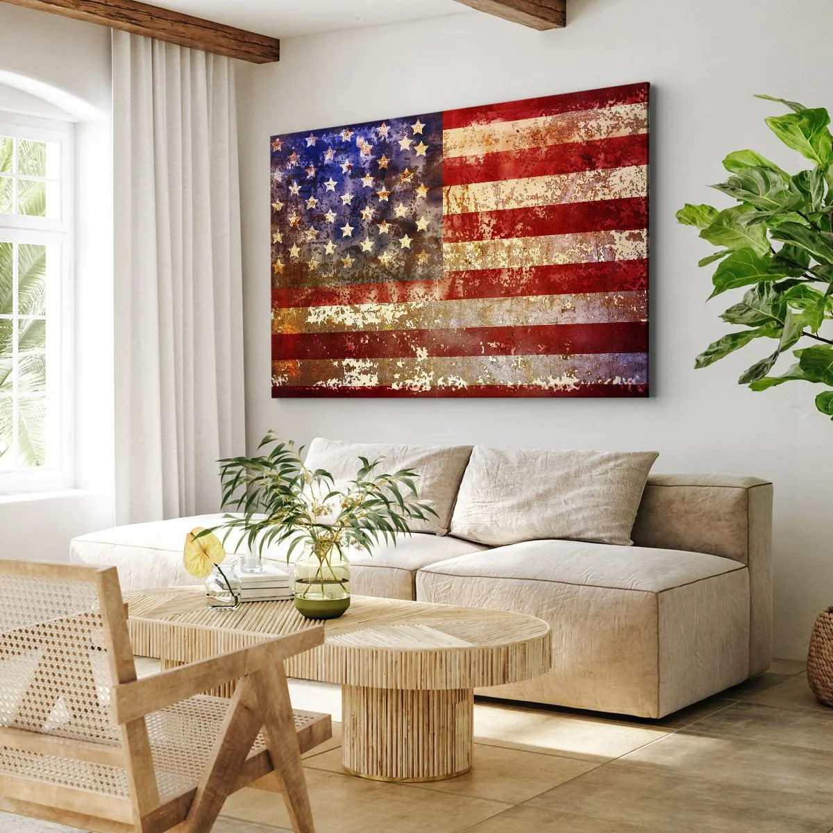 Impression sur toile - Image sur toile - Drapeau américain stylisé avec un effet vieilli - 120x80cm - La gloire ne s'efface pas - Décoration murale moderne pour le salon et la chambre ARTTOR