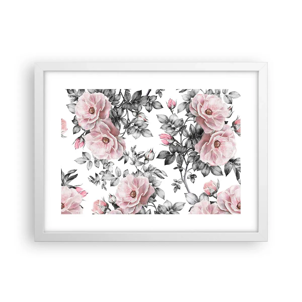 Affiche dans un cadre blanc - Poster - Se perdre dans les fleurs des roses - 40x30 cm