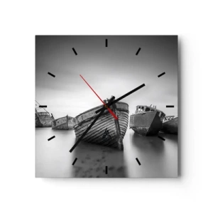 Horloge murale - Pendule murale - Bateaux abandonnés sur une eau calme - 30x30cm - Cùest déjà un souvenir... - Décoration murale moderne pour le salon et la chambre ARTTOR