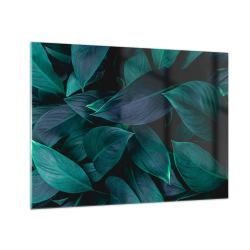 Impression sur verre - Image sur verre - Feuilles vertes denses sur fond sombre - 70x50cm - le vert lui-même - Décoration murale moderne pour le salon et la chambre ARTTOR