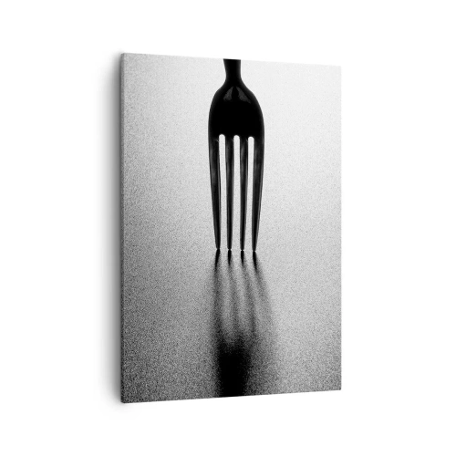 Impression sur toile - Image sur toile - Une version minimaliste d'une fourchette en noir et blanc avec jeu d'ombres. - 50x70cm - Lumière et ombre - Décoration murale moderne pour le salon et la chambre ARTTOR