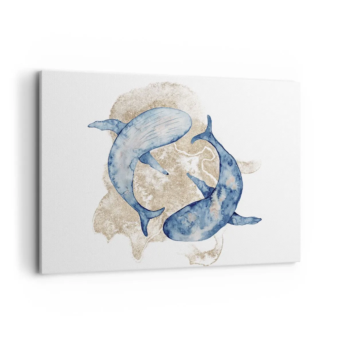 Impression sur toile - Image sur toile - Baleines bleues abstraites sur fond clair - 120x80cm - Amis ou amoureux? - Décoration murale moderne pour le salon et la chambre ARTTOR