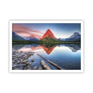 Affiche - Poster - Une montagne se reflétant dans un lac au coucher du soleil - 100x70cm - Chaleur et fraicheur - Décoration murale moderne pour le salon et la chambre ARTTOR