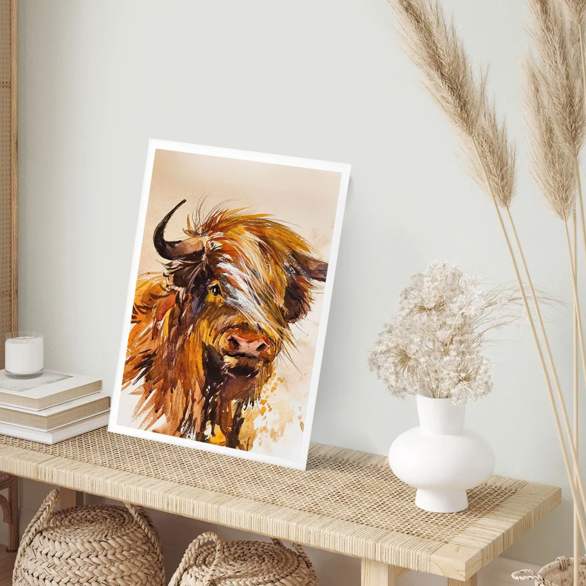 Affiche - Poster - Portrait d'un taureau dans un style aquarelle artistique - 50x70cm - Fierté du chasseur - Décoration murale moderne pour le salon et la chambre ARTTOR