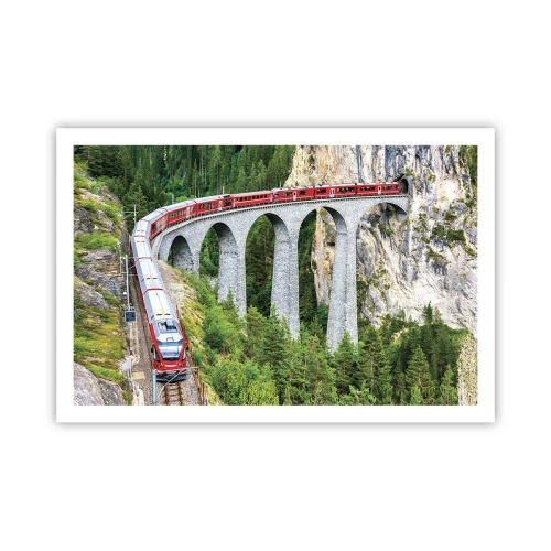 Affiche - Poster - Chemin de fer avec vue sur la montagne - 91x61 cm