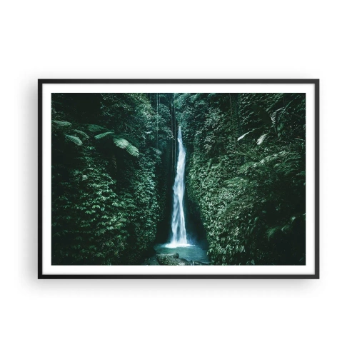 Affiche dans un cadre noir - Poster - Une cascade entourée d'une végétation tropicale dense - 100x70cm - Fontaine tropicale - Décoration murale moderne pour le salon et la chambre ARTTOR