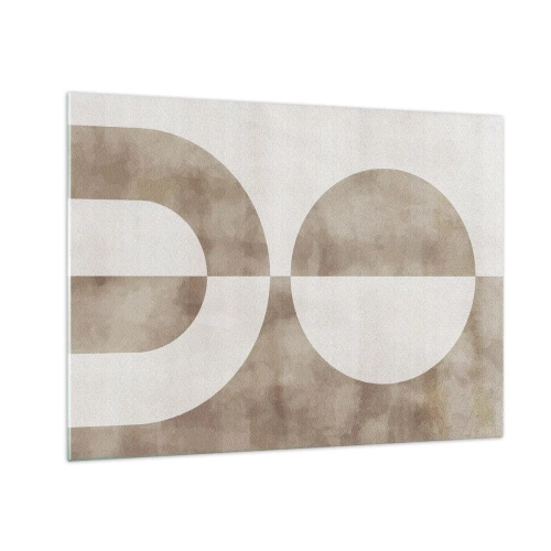 Impression sur verre - Image sur verre - Géométrie beige avec un demi-cercle et un cercle sur un fond horizontal - 70x50cm - Similitudes et différences - Décoration murale moderne pour le salon et la chambre ARTTOR